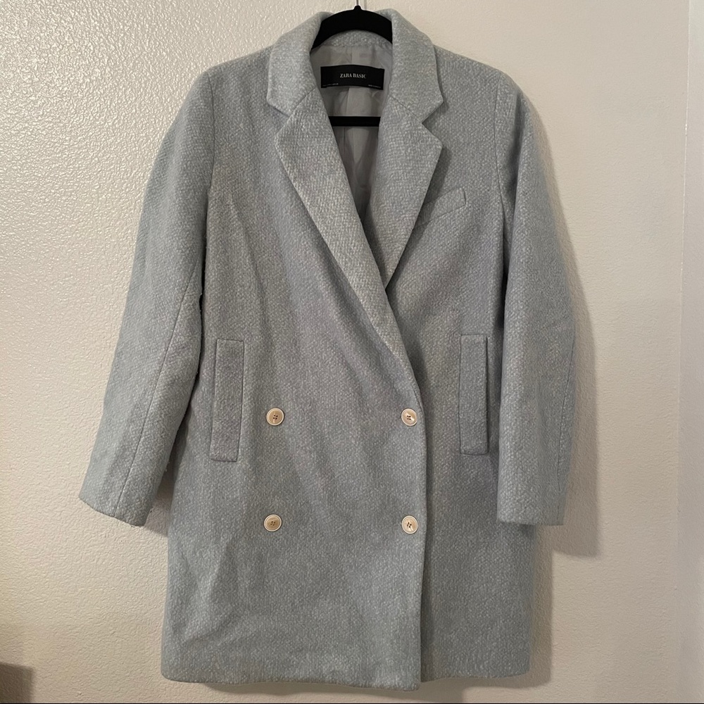 Zara Dusty Blue Double Breasted Coat S